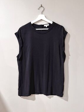 REISS Womens US 10 UK 14 Black Sleeveless Blouse Relaxed Quiet Luxury Office